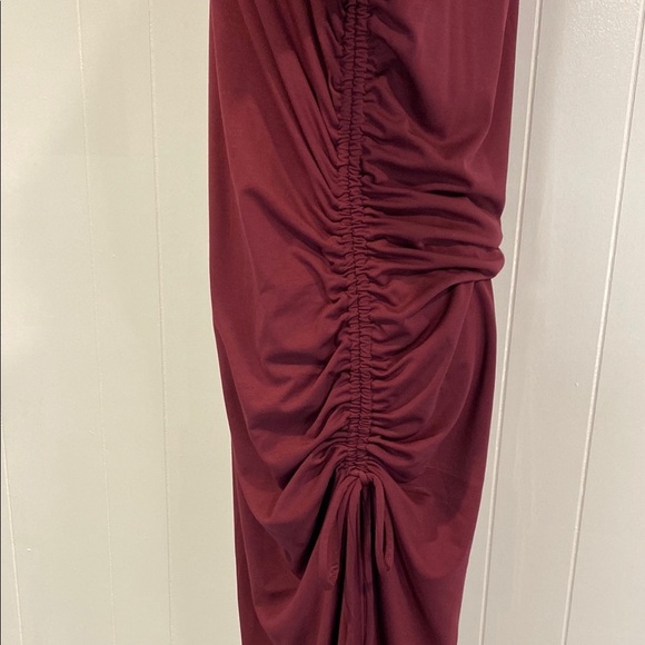 Banana Republic Burgundy Dress Long Sleeve Side Cinch Side Slit Stretch Large - Picture 8 of 12
